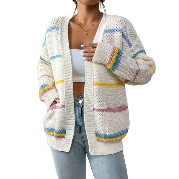 Casual Striped Long Sleeve Multicolor Women Cardigans (Women's) - Picture 5 of 8